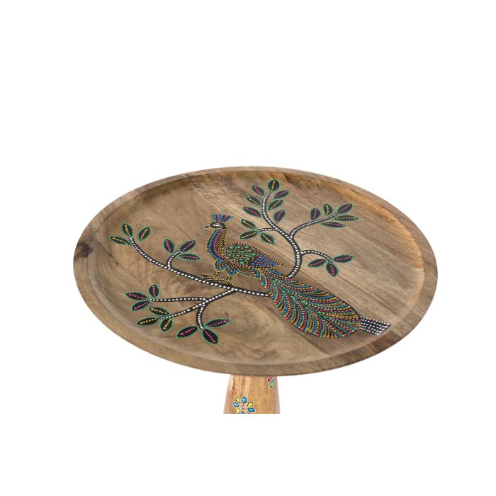 GINER Y COLOMER Table d'appoint ronde en bois de manguier avec détails peints à la main - Dessus floral artisanal, base tournée - Hauteur 57 cm 1