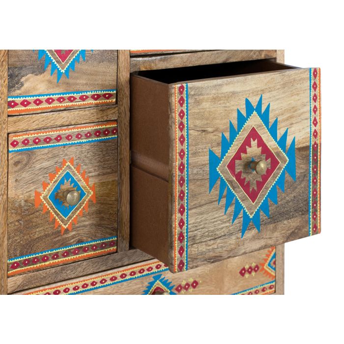 GINER Y COLOMER Table de chevet en bois de manguier multicolore avec 7 tiroirs et détails peints à main - 66 cm H 3 GINER Y COLOMER Table de chevet en bois de manguier multicolore avec 7 tiroirs et détails peints à main - 66 cm H 3