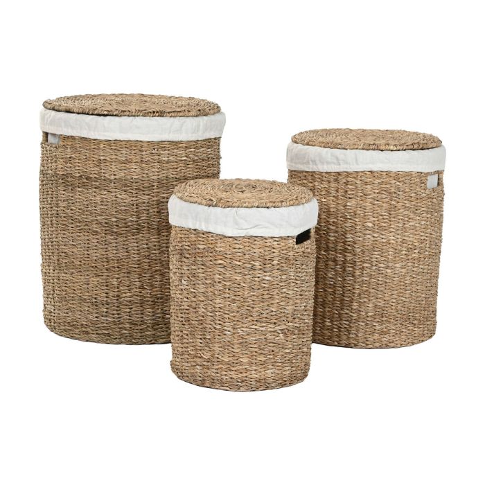 Set de basket Home ESPRIT Blanc Naturel Herbier marin (3 Pièces) 1