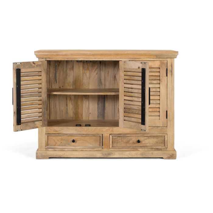 GINER Y COLOMER Buffet 3 portes et 2 tiroirs en bois de manguier, finition ton naturel - Structure robuste avec moulures et poignées en fer noir 1 GINER Y COLOMER Buffet 3 portes et 2 tiroirs en bois de manguier, finition ton naturel - Structure robuste avec moulures et poignées en fer noir 1