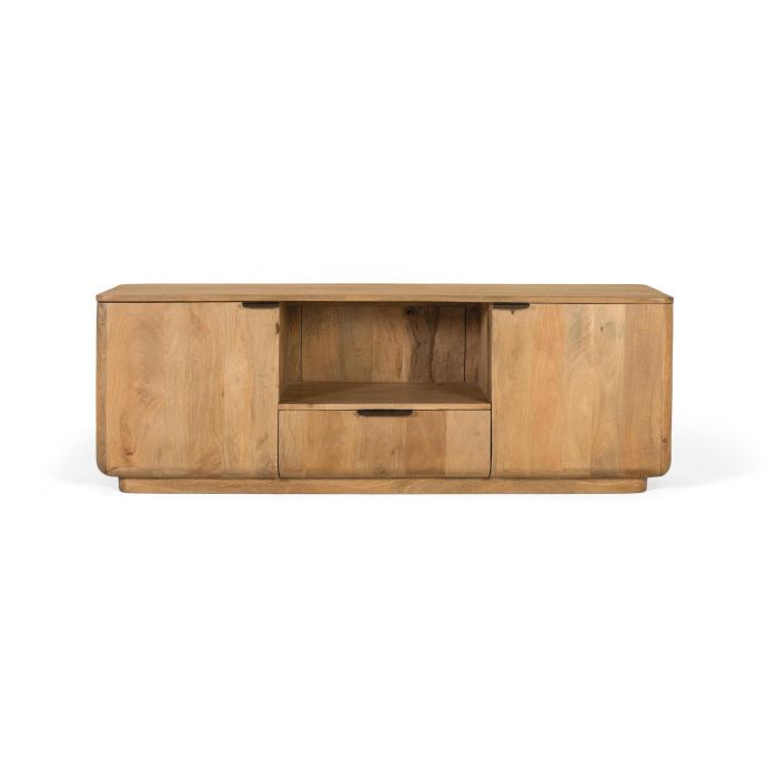 GINER Y COLOMER Buffet TV en bois de manguier naturel avec coins arrondis, 2 portes, 1 tiroir - 180x58x50 cm 0 GINER Y COLOMER Buffet TV en bois de manguier naturel avec coins arrondis, 2 portes, 1 tiroir - 180x58x50 cm 0