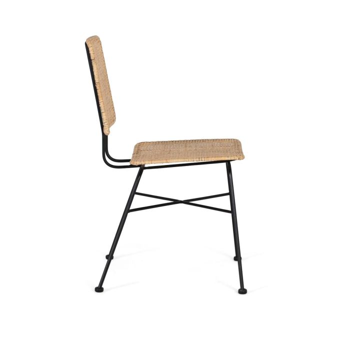 GINER Y COLOMER Lot de 2 chaises en rotin naturel tissé à main avec structure en fer noir, design moderne et ergonomique - Assise 45x38 cm 2