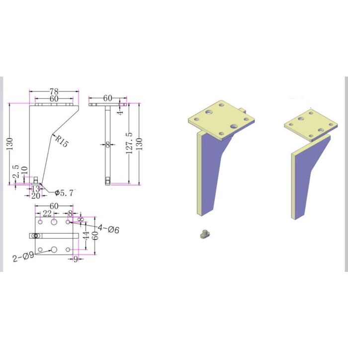 Pata Metalica Tercia Especial H135 Cromo Altura Total 134Mm.- Q&Q 1