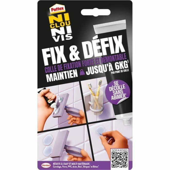Pattex 2970856 Fix & Défix Colle Fixatrice Sans Clous Ni Vis Tube 44g