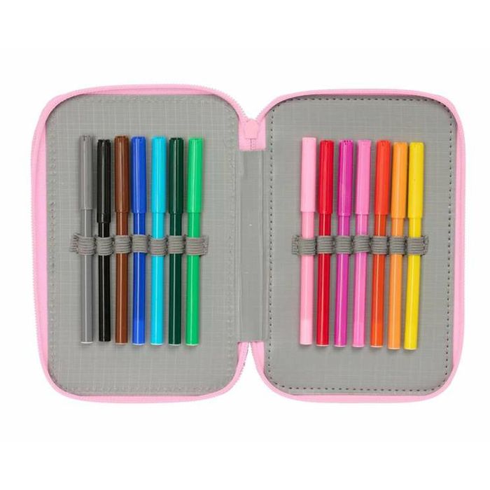 Pochette à crayons triple Stitch Vert 12,5 x 19,5 x 5,5 cm 37 Pièces 1