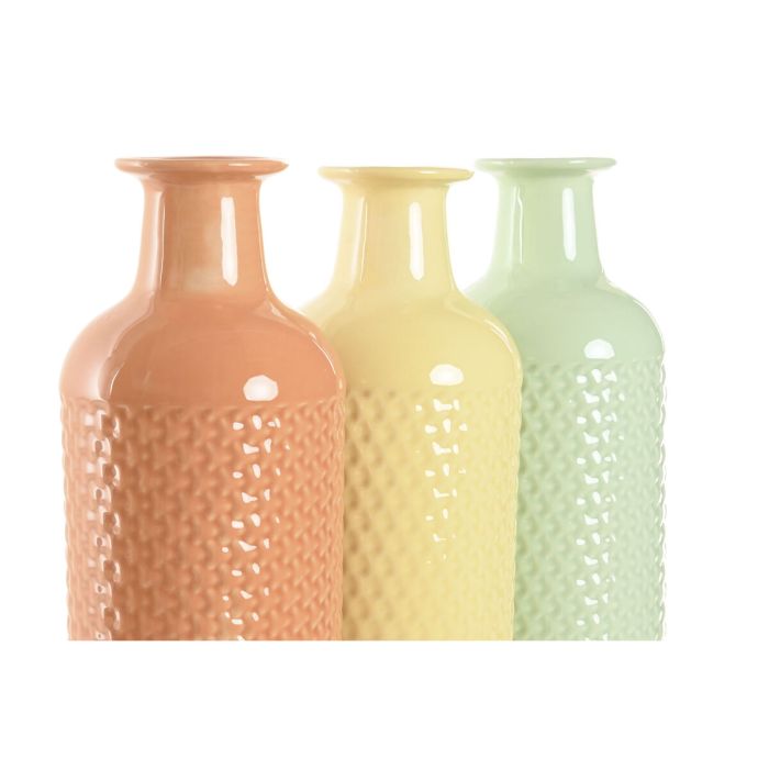 Vase Home ESPRIT Vert Beige Terre cuite Dolomite 13 x 13 x 41 cm (3 Unités) 2