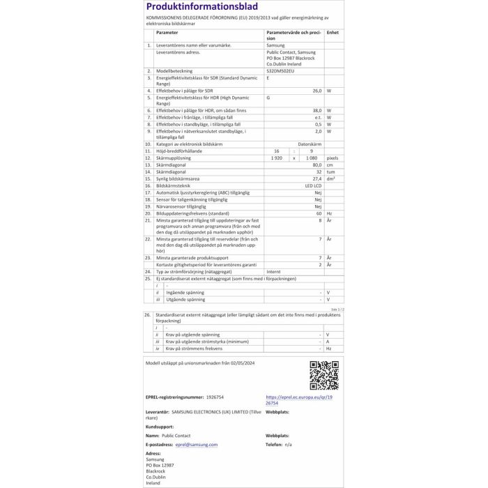 Monitor Gaming Samsung LS32DM502EUXEN Full HD 32" 8