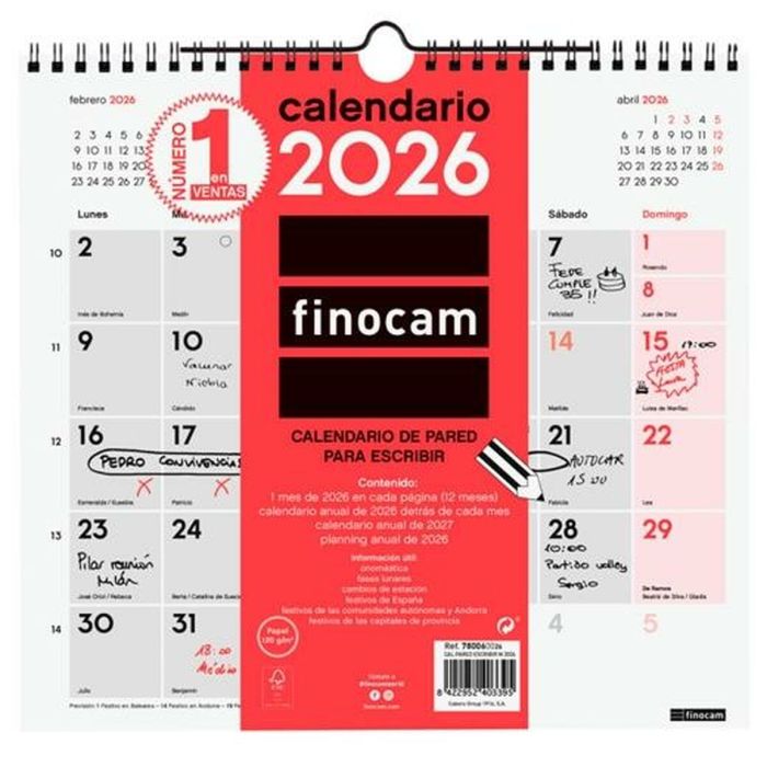 calendrier mural Finocam Papier 2026 26,5 x 24,5 cm