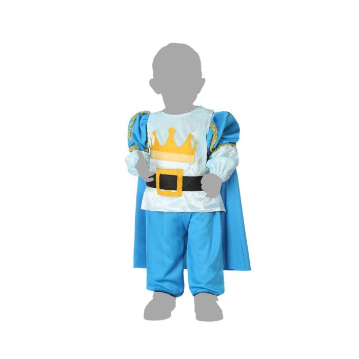 Déguisement Prince Bébé Garçon 6-12 Mois, Ensemble en Polyester Bleu (Cape, T-shirt et Pantalon)