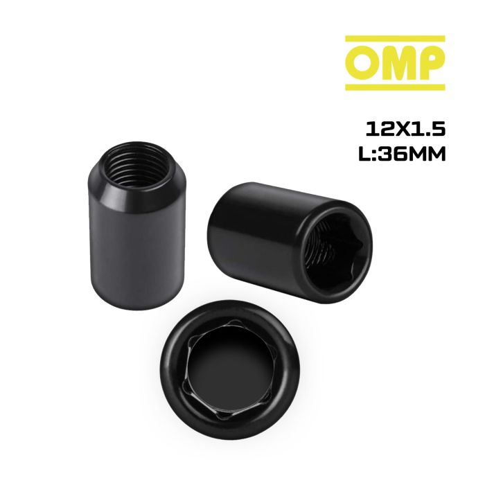 Omp Speed Jeu De 4 Écrous Étoilés M12x1.5 Conique Long 36 mm Clé 17-19 Couleur Noire Din 10.9 OMPS09721201 5