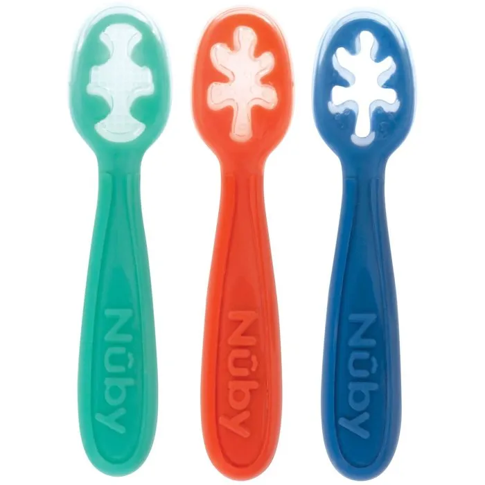 Nuby Lot de 3 Premières Cuillères Bébé en Silicone - Pour Bébé Dès 6 Mois - Bleu, Rouge, Vert - Évolution en 3 Étapes - Faciles à Prendre en Main Nuby Lot de 3 Premières Cuillères Bébé en Silicone - Pour Bébé Dès 6 Mois - Bleu, Rouge, Vert - Évolution en 3 Étapes - Faciles à Prendre en Main