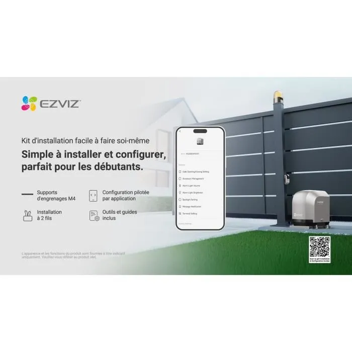 EZVIZ Kit Moteur de Portail Coulissant Connecté HG2 600 Pro - Motorisation jusqu'à 600 kg, Contrôle Smartphone, Sécurité Anti-Écrasement