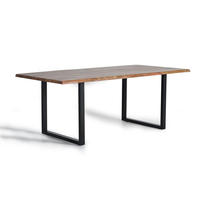 GINER Y COLOMER Table de salle à manger en bois d'acacia naturel avec pieds en métal noir - Montage facile - Couleur naturelle 1 GINER Y COLOMER Table de salle à manger en bois d'acacia naturel avec pieds en métal noir - Montage facile - Couleur naturelle 1