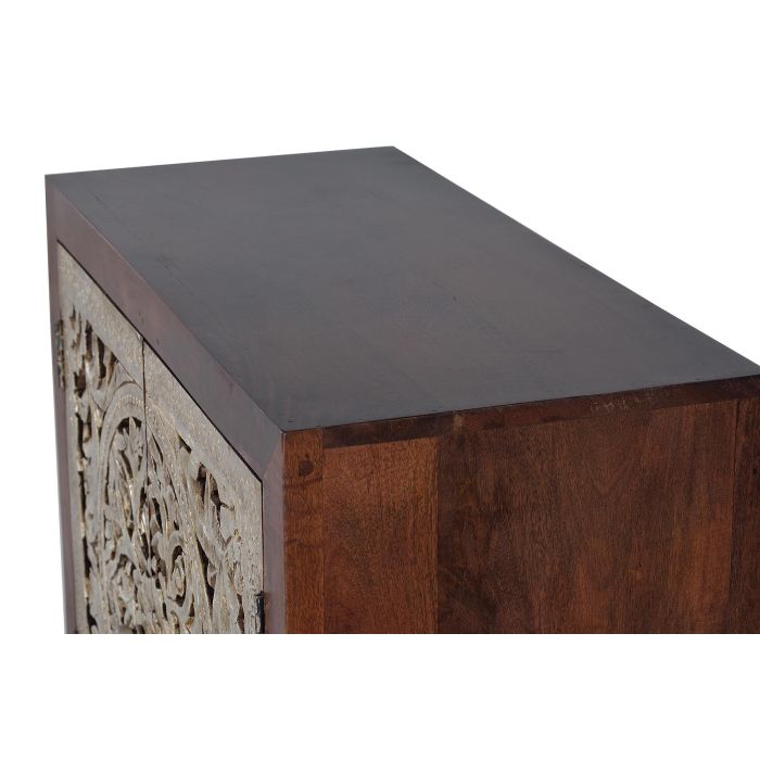 GINER Y COLOMER - Commode de salle de bain 2 portes avec plateau en marbre doré - Bois de manguier et métal - Coloris noyer et doré - 80x80x35 cm 5