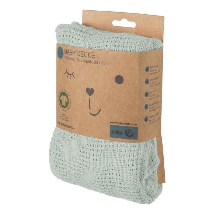Couverture bébé - ROBA - LIL PLANET - 80 x 80 cm - Coton biologique - Pois éponge - Vert givré 3