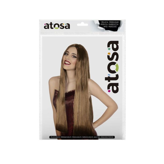 Peluca Longue Lisse Châtain de 80 cm et 160 g - Perruque réaliste avec frange pour costumes historiques, théâtre et fêtes thématiques