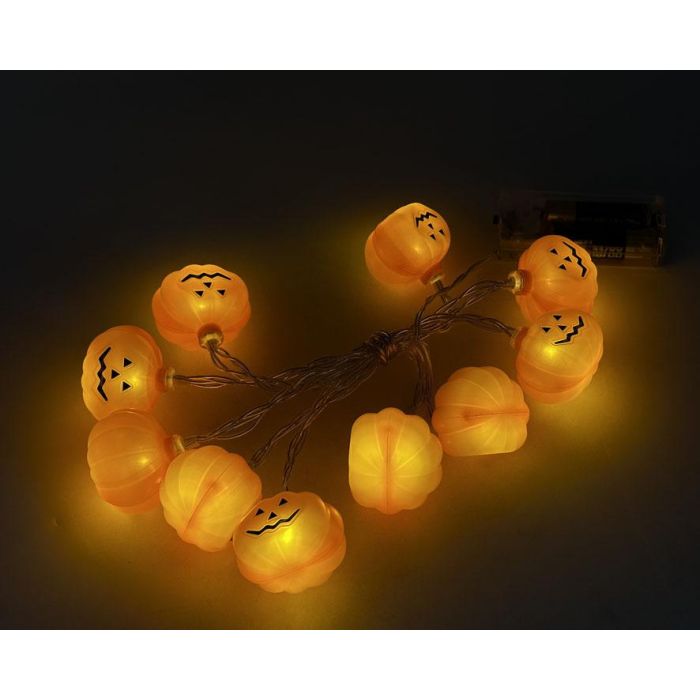 Guirnalda Luminosa de Citrouilles Orange avec Visage 120 cm - Décoration Fête d'Halloween, Anniversaire, Lumineuse pour Fenêtre, Balcon, Table