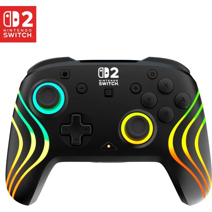 Turtle Beach Afterglow Wave - Manette de jeu RGB sans fil pour Nintendo Switch 2, Switch, Switch Lite et Switch OLED - Sticks TMR, motion control, bouton GameChat - Noir