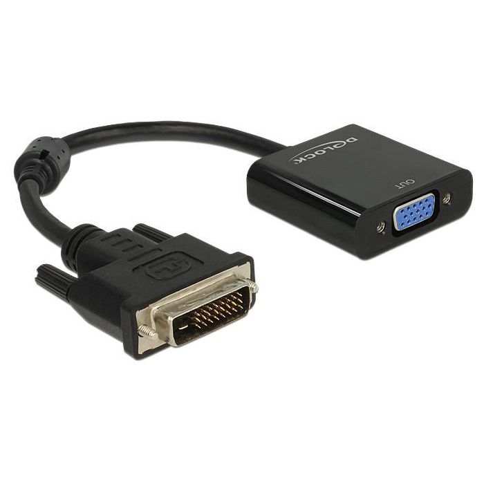 DeLOCK - Câble adaptateur DVI-D 24+1 mâle vers VGA (D-Sub) femelle - 0.245 m - Noir - Résolution 1920x1200 (WUXGA, 1080p)