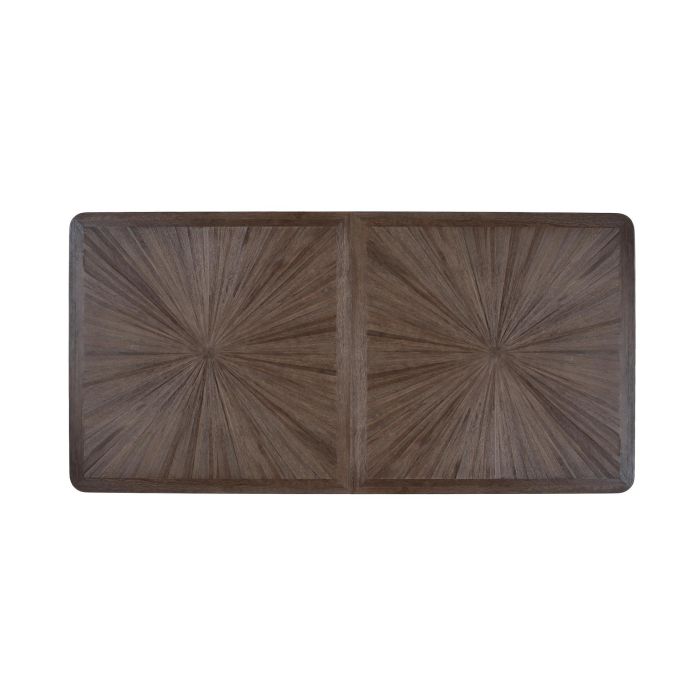 GINER Y COLOMER Table de salle à manger rectangulaire en bois de teck recyclé 180 cm, plateau marron foncé avec motif de marqueterie, pieds en X en métal noir, design contemporain 2