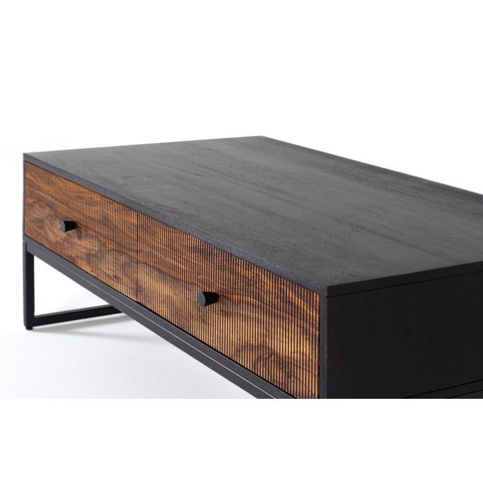 GINER Y COLOMER Table basse en bois de palissandre et manguier avec pieds en métal, 2 tiroirs, 110x60x40 cm, marron et noir 4 GINER Y COLOMER Table basse en bois de palissandre et manguier avec pieds en métal, 2 tiroirs, 110x60x40 cm, marron et noir 4