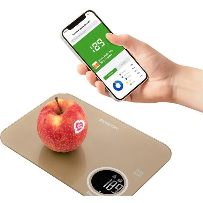 Sencor SKS 7077CH - Balance de cuisine connectée 5 kg, précision 1 g avec écran LCD rétroéclairé et application pour suivi nutritionnel