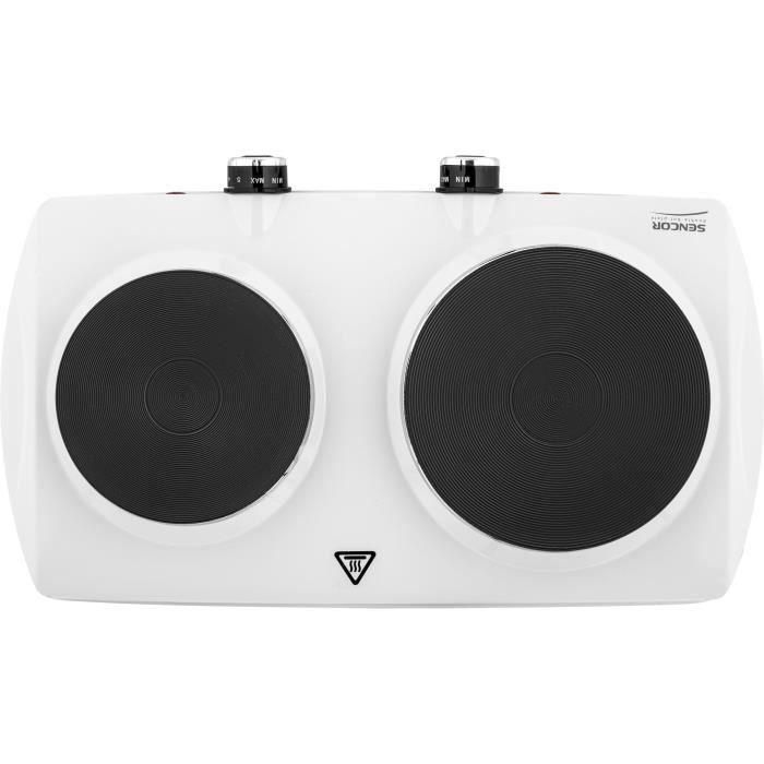 Sencor SCP 2253WH-EUE4 - Plaque de cuisson électrique 2 foyers, 2500 W (18 et 15 cm), blanc, pour petits espaces et camping, compacte avec pieds antidérapants