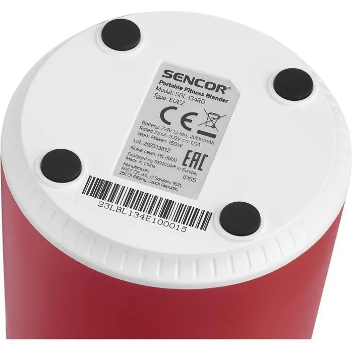 Sencor SBL 134RD Mixeur à Smoothie Portable 150 W avec Récipient 500 ml, Batterie Rechargeable, 20 Cycles, Étanche IPX65, Lames en Titane
