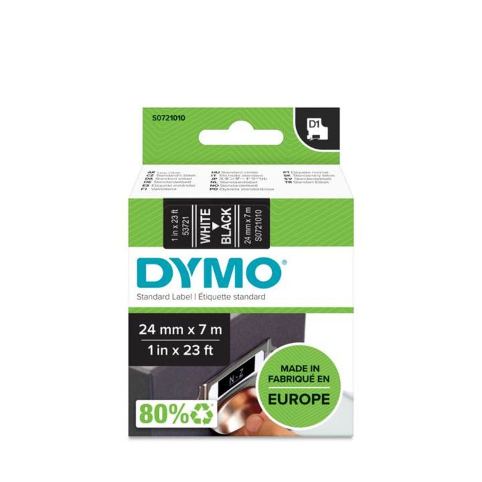 Ruban Laminé pour Etiqueteuses Dymo D1 53721 24 mm LabelManager™ Blanc Noir (5 Unités) 1