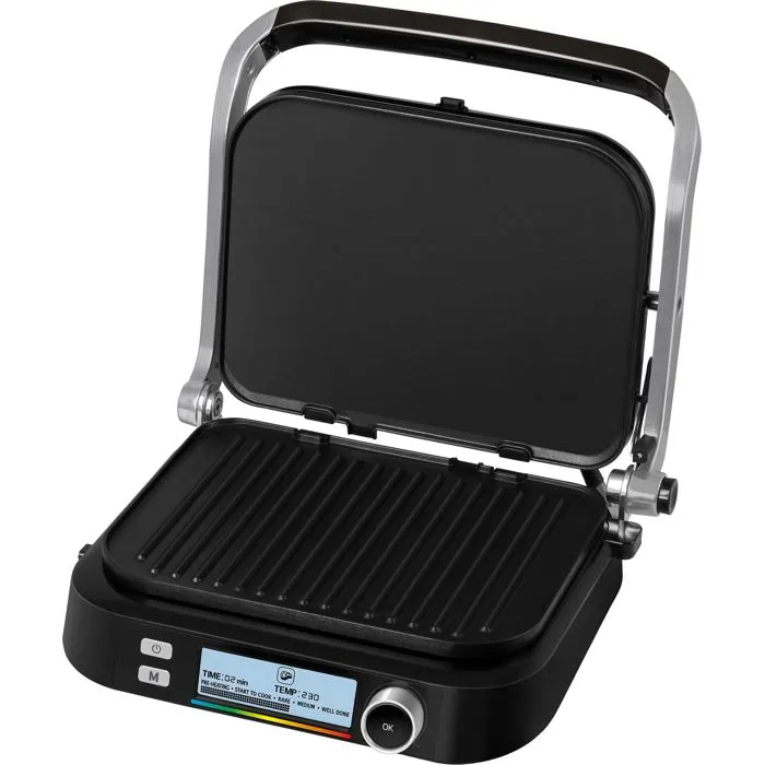 Sencor SBG 6238BK - Grill électrique contact avec écran LCD, 7 programmes, plaques antiadhésives 30x25 cm, 2100W, position pliable