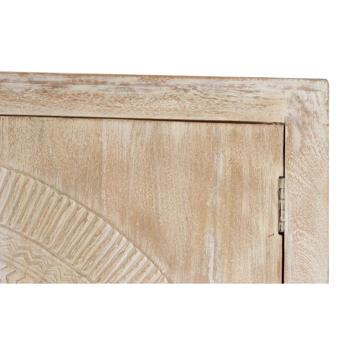 GINER Y COLOMER - Armoire 2 portes en bois de manguier et métal, finition blanc vieilli, portes sculptées, 2 étagères - 176x124x42 cm - À monter 3