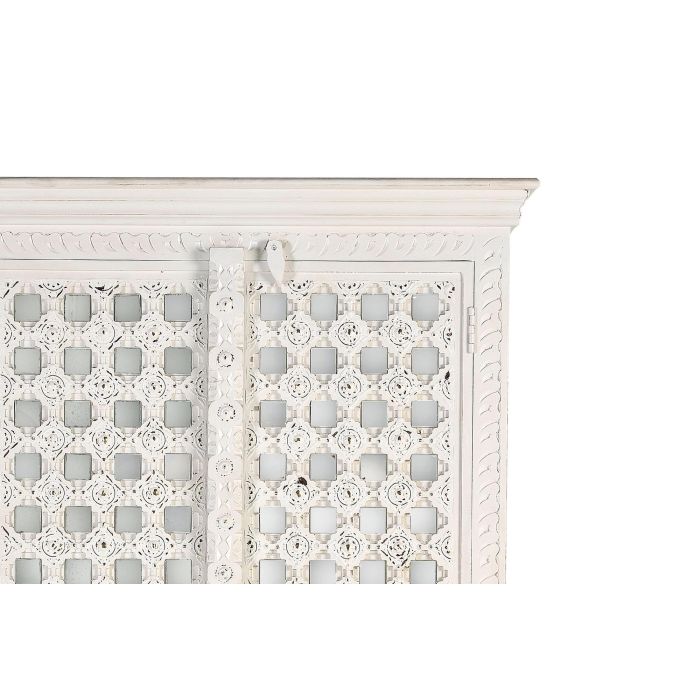 GINER Y COLOMER - Armoire en bois de manguier blanc avec style géométrique, incrustations et miroir, 2 portes, 3 étagères intérieures 5 GINER Y COLOMER - Armoire en bois de manguier blanc avec style géométrique, incrustations et miroir, 2 portes, 3 étagères intérieures 5