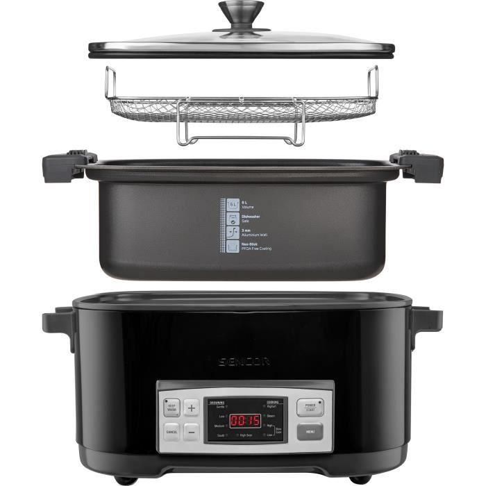 Sencor - SPR-5508BK - Mijoteuse automatique 6 L, 1350 W, Noir - Revêtement antiadhésif sans PFOA, 5 réglages de brunissage, 4 fonctions de cuisson