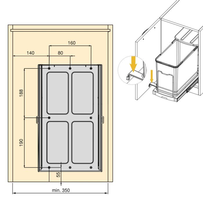 Emuca Poubelle de recyclage Recycle pour cuisine, 24 L, fixation au fond et extraction manuelle/automatique, Plastique gris antracite 11