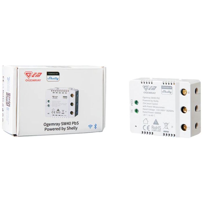 Shelly Plug & Play "PbS Ogemray Smart Relay 25A" Großgeräte Relais max 25A Messfunktion WLAN Lan BT 3