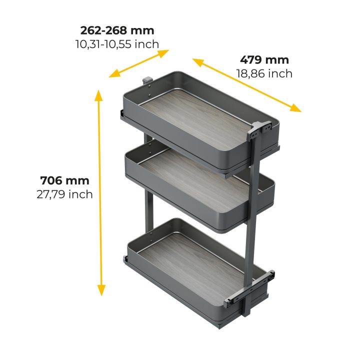 Emuca Chariot extractible Harmony avec fermeture à amortie, Module largeur 300mm hauteur 800mm, Acier et Bois, Gris anthracite 8 Emuca Chariot extractible Harmony avec fermeture à amortie, Module largeur 300mm hauteur 800mm, Acier et Bois, Gris anthracite 8