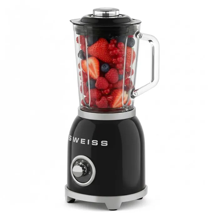 Sweiss Blender Vintage MXV9, Puissance 1000 W, 2 Vitesses, Mode Pulse, Bol 1,5 L avec 6 Lames Robustes - Noir Sweiss Blender Vintage MXV9, Puissance 1000 W, 2 Vitesses, Mode Pulse, Bol 1,5 L avec 6 Lames Robustes - Noir