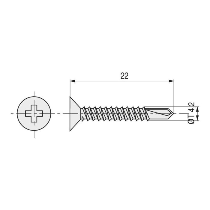 Tornillo Broca Rosca Chapa Cabeza Plana Din 7504-P Zincado Larg.R/Chapa 22Mm Ø Rosca Chapa 4.2Mm Duver (Set de 200) 1