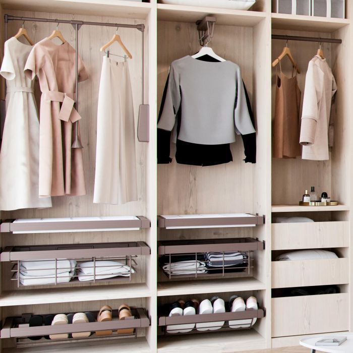 Emuca Penderie rabattable pour armoire Hang, 600 - 830, Peint en moka, Acier et Plastique. 2