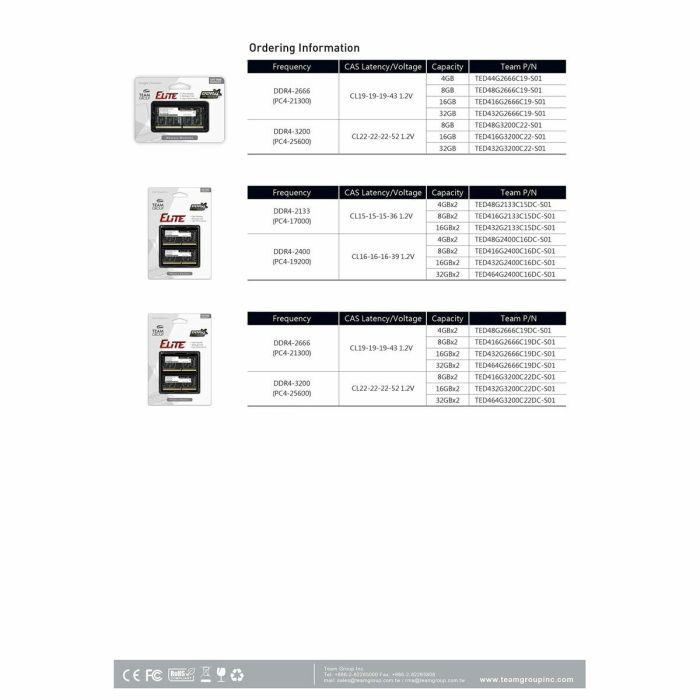 Mémoire RAM Team Group TED416G3200C22-S01 16 GB DDR4 3200 MHz CL19 1