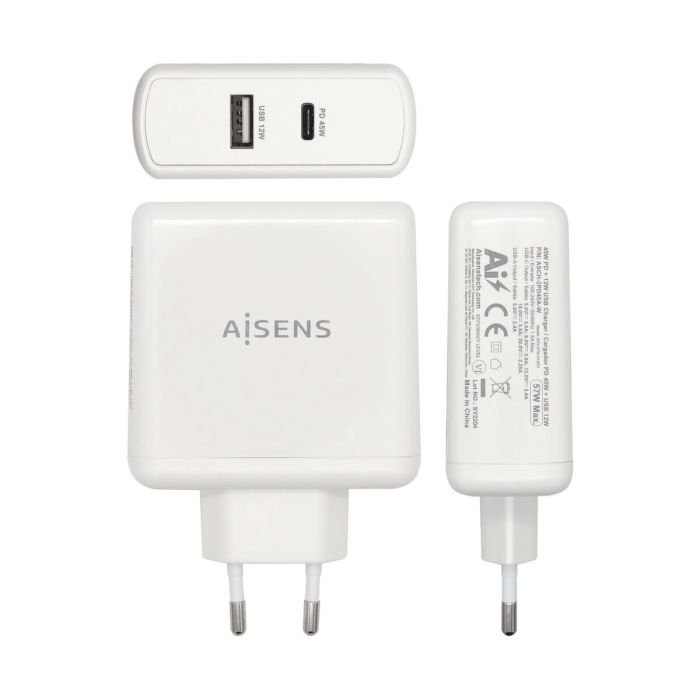 Chargeur Voiture Mur Aisens ASCH-2PD45A-W Blanc 57 W USB-C (1 Unité) 2 Chargeur Voiture Mur Aisens ASCH-2PD45A-W Blanc 57 W USB-C (1 Unité) 2