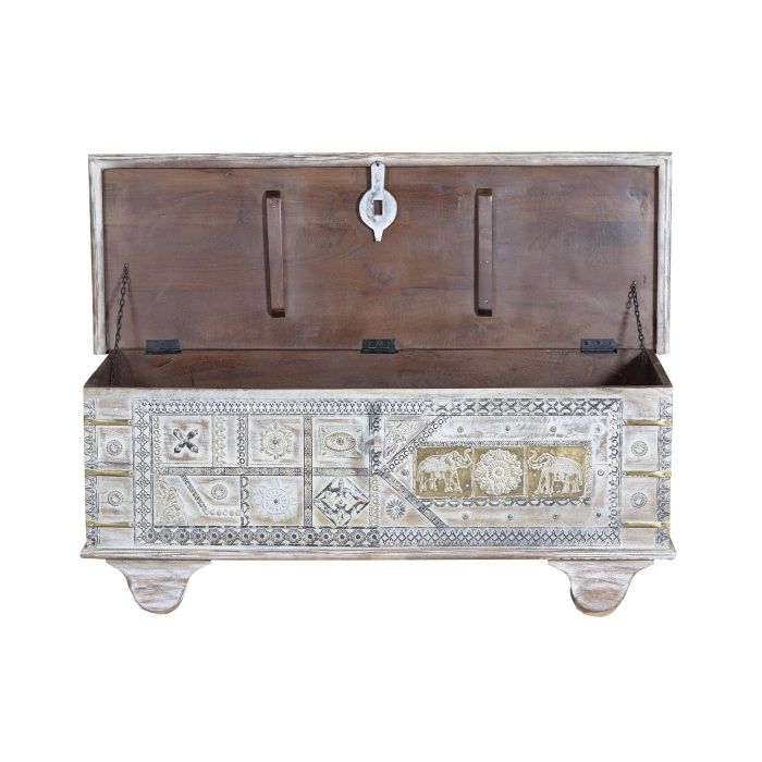 GINER Y COLOMER - Bahut en bois de manguier finition blanc vieilli avec appliques bronze - 46 x 116 x 40 cm (LxHxP) 2