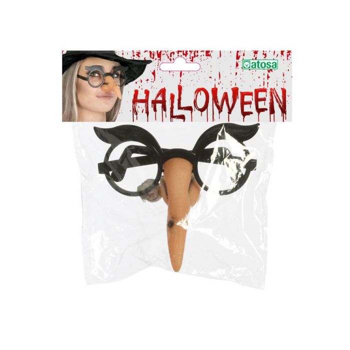 Lunettes et nez de sorcière pour déguisement Halloween - Accessoire carnaval adulte, effet comique exagéré, gris