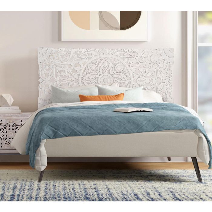 GINER Y COLOMER Panneau de tête de lit décoratif en MDF blanc vieilli, 166 cm de large, à poser ou à fixer au mur 2