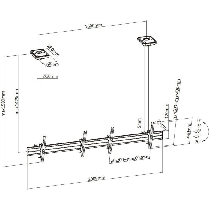 Equip Deckenhalterung 45"-55"/2TFT je 50kg 1Gelenk neig. sw lite Retail (Speditionsversand) 8