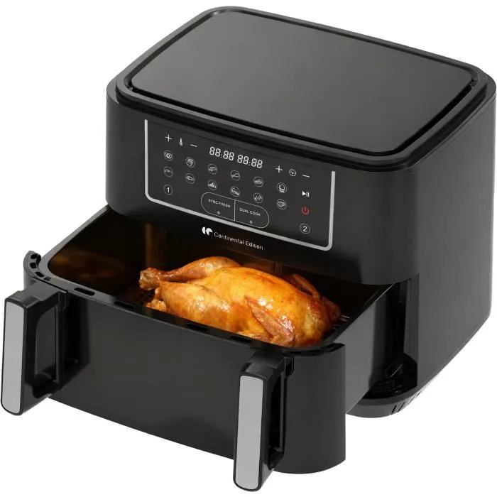 Continental Edison Friteuse à Air CEFR2400TB - Sans Huile - 10.5L - 2600W - 12 Programmes - Noir