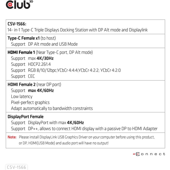 Club3D 4K ChargingDock USB-C ->6xUSB3/DP/2xHDMI/LAN 120W 4