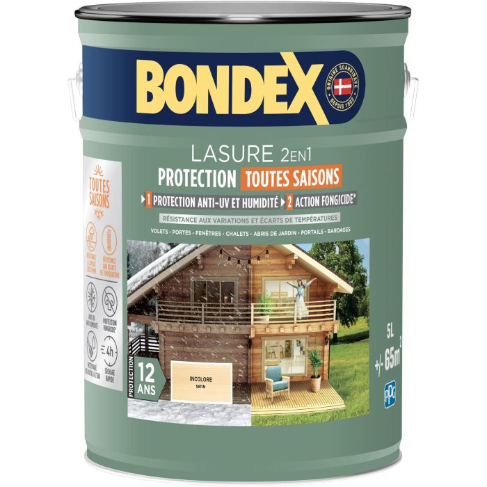 Lasure 2 en 1 protection extérieure - Incolore - Satin - Protection 12 ans - Toutes saisons - Bondex - 5L 0 Lasure 2 en 1 protection extérieure - Incolore - Satin - Protection 12 ans - Toutes saisons - Bondex - 5L 0