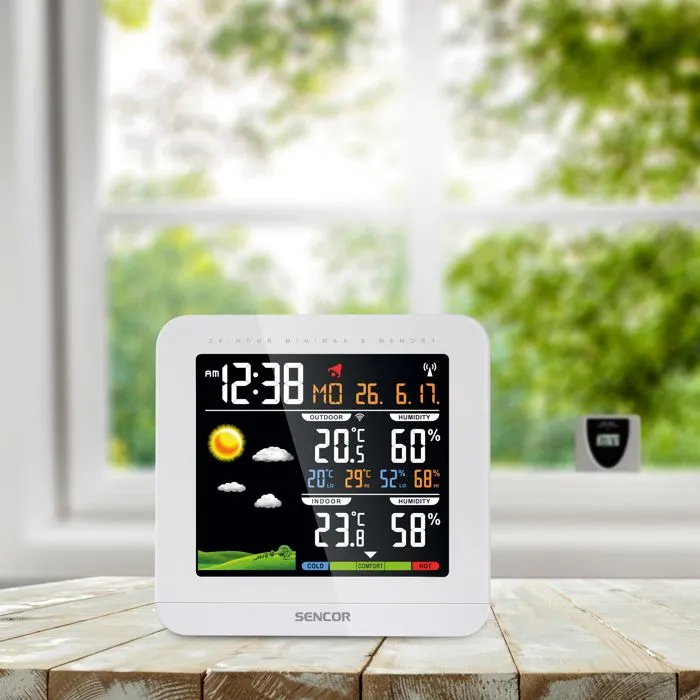Sencor SWS 5600 - Station météo sans fil avec capteur extérieur, intérieur/extérieur, DCF77, LCD couleur