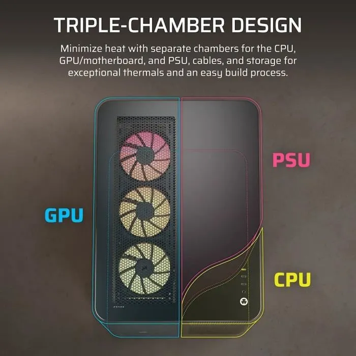Corsair AIR 5400 - Boîtier PC Gamer ATX Mid-Tower avec Châssis à 3 Chambres, Verre Trempé, Refroidissement Exceptionnel et 3 Ventilateurs RGB à Rotor Inversé Inclus - Noir Corsair AIR 5400 - Boîtier PC Gamer ATX Mid-Tower avec Châssis à 3 Chambres, Verre Trempé, Refroidissement Exceptionnel et 3 Ventilateurs RGB à Rotor Inversé Inclus - Noir